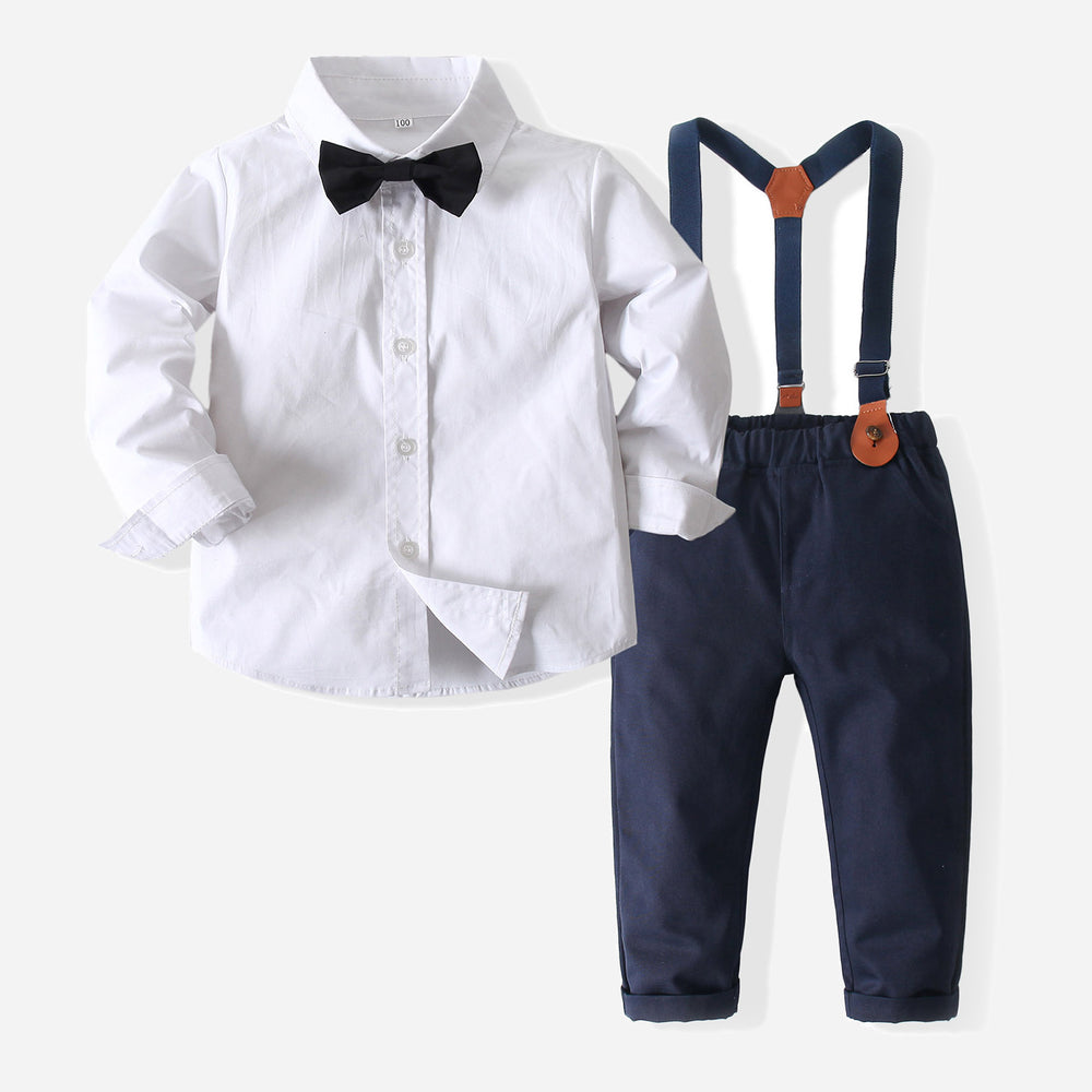 2 Pieces Set Baby Kid Boys Birthday Party Bow Shirts And Solid Color Jumpsuits Wholesale 23021612
