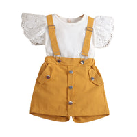 Load image into Gallery viewer, 2 Pieces Set Baby Kid Girls Solid Color Tops And Rompers Wholesale 23021613
