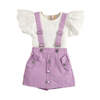 Load image into Gallery viewer, 2 Pieces Set Baby Kid Girls Solid Color Tops And Rompers Wholesale 23021613
