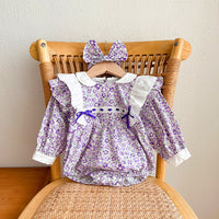 Load image into Gallery viewer, Baby Girls Flower Bow Print Rompers Wholesale 230216147
