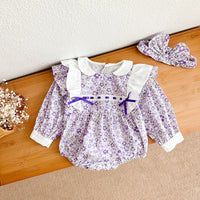 Load image into Gallery viewer, Baby Girls Flower Bow Print Rompers Wholesale 230216147
