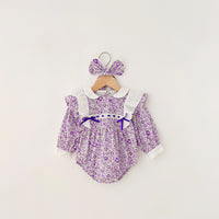Load image into Gallery viewer, Baby Girls Flower Bow Print Rompers Wholesale 230216147
