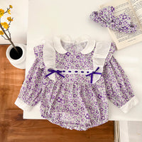 Load image into Gallery viewer, Baby Girls Flower Bow Print Rompers Wholesale 230216147
