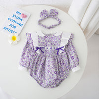 Load image into Gallery viewer, Baby Girls Flower Bow Print Rompers Wholesale 230216147
