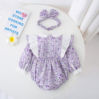Load image into Gallery viewer, Baby Girls Flower Bow Print Rompers Wholesale 230216147
