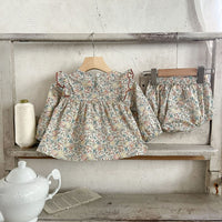 Load image into Gallery viewer, 2 Pieces Set Baby Girls Flower Print Dresses And Shorts Wholesale 230216151
