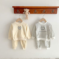 Load image into Gallery viewer, 2 Pieces Set Baby Unisex Striped Animals Cartoon Hoodies Sweatshirts And Pants Wholesale 230216193
