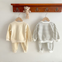 Load image into Gallery viewer, 2 Pieces Set Baby Unisex Striped Animals Cartoon Hoodies Sweatshirts And Pants Wholesale 230216193
