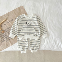 Load image into Gallery viewer, 2 Pieces Set Baby Unisex Striped Animals Cartoon Hoodies Sweatshirts And Pants Wholesale 230216193
