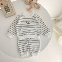 Load image into Gallery viewer, 2 Pieces Set Baby Unisex Striped Animals Cartoon Hoodies Sweatshirts And Pants Wholesale 230216193
