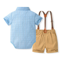 Load image into Gallery viewer, 2 Pieces Set Baby Boys Dressy Checked Bow Rompers And Solid Color Suits Jumpsuits Wholesale 230216213
