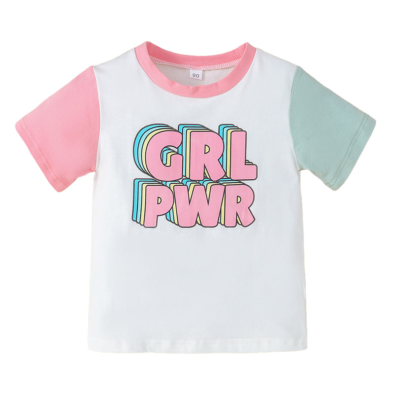 Baby Kid Girls Letters Color-blocking T-Shirts Wholesale 23021636