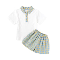 Load image into Gallery viewer, 2 Pieces Set Baby Kid Boys Checked Polo Shirts And Shorts Wholesale 23021642
