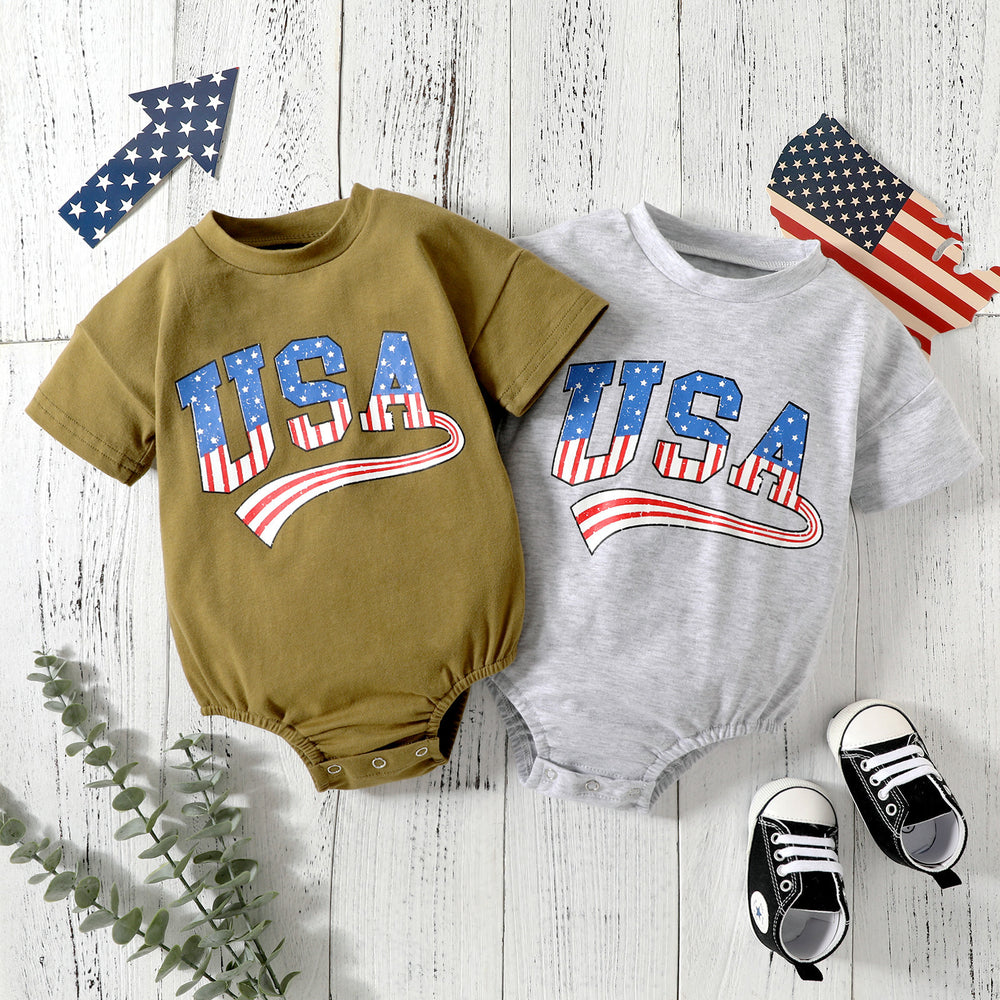Baby Kid Unisex Letters Print Independence Day Rompers Wholesale 23021644