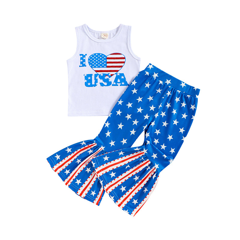 2 Pieces Set Baby Kid Girls Independence Day Striped Letters Star Tank Tops And Pants Wholesale 23021645
