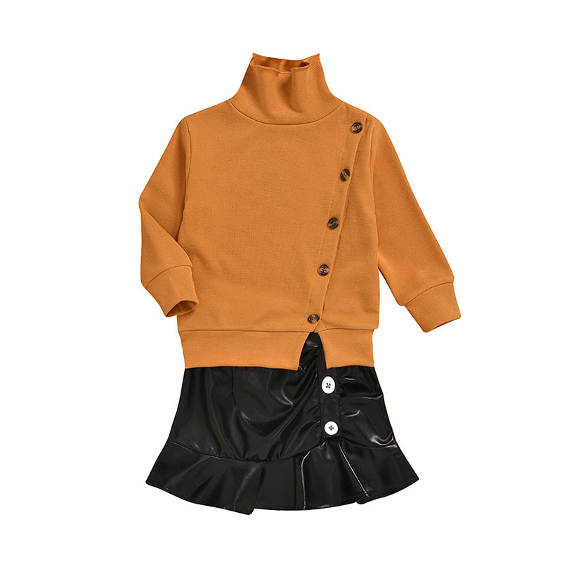 2 Pieces Set Baby Kid Girls Solid Color Tops And Skirts Wholesale 23021668