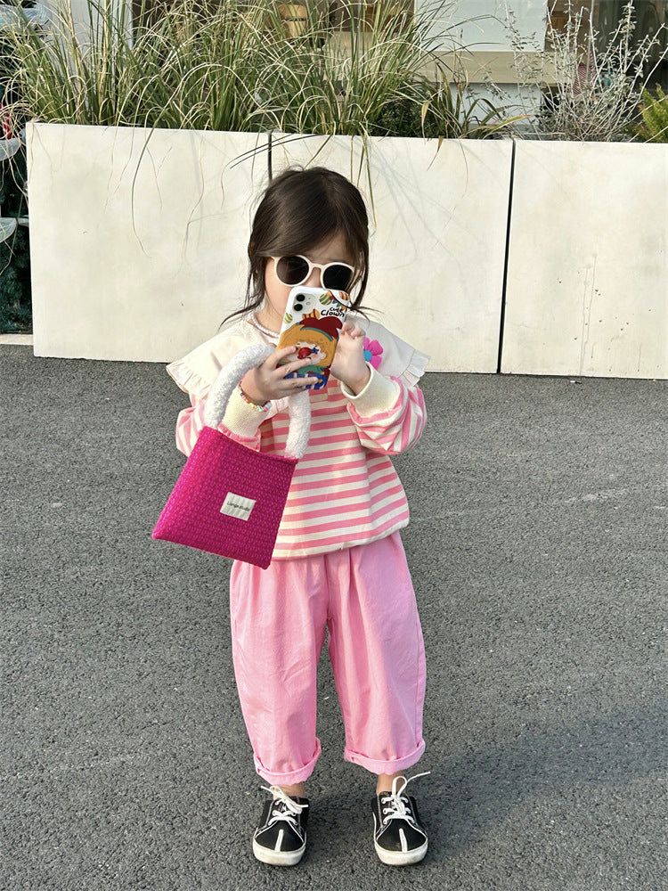 Baby Kid Girls Striped Flower Tops And Solid Color Pants Wholesale 230217120