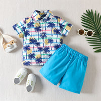 Load image into Gallery viewer, 2 Pieces Set Baby Kid Boys Beach Cartoon Print Shirts And Solid Color Shorts Wholesale 230217129
