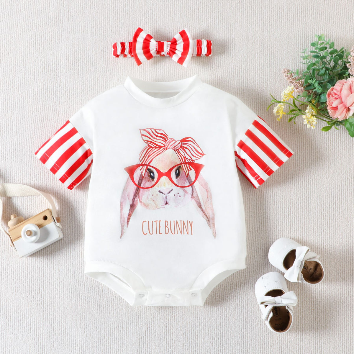 Baby Unisex Striped Rabbit Easter Rompers Wholesale 230217189