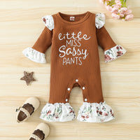 Load image into Gallery viewer, Baby Girls Letters Flower Muslin&amp;Ribbed Jumpsuits Wholesale 23021722
