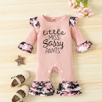 Load image into Gallery viewer, Baby Girls Letters Flower Muslin&amp;Ribbed Jumpsuits Wholesale 23021722
