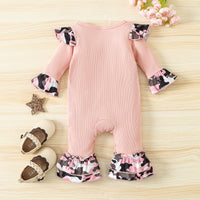 Load image into Gallery viewer, Baby Girls Letters Flower Muslin&amp;Ribbed Jumpsuits Wholesale 23021722
