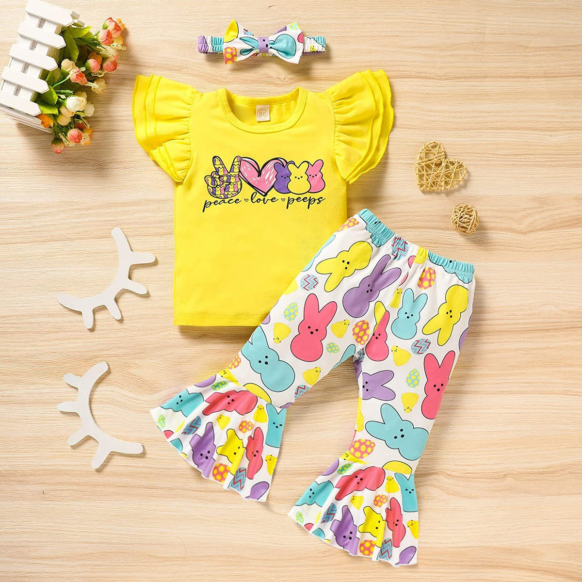 2 Pieces Set Baby Kid Girls Easter Letters Rabbit Cartoon Print T-Shirts And Pants Wholesale 230217227