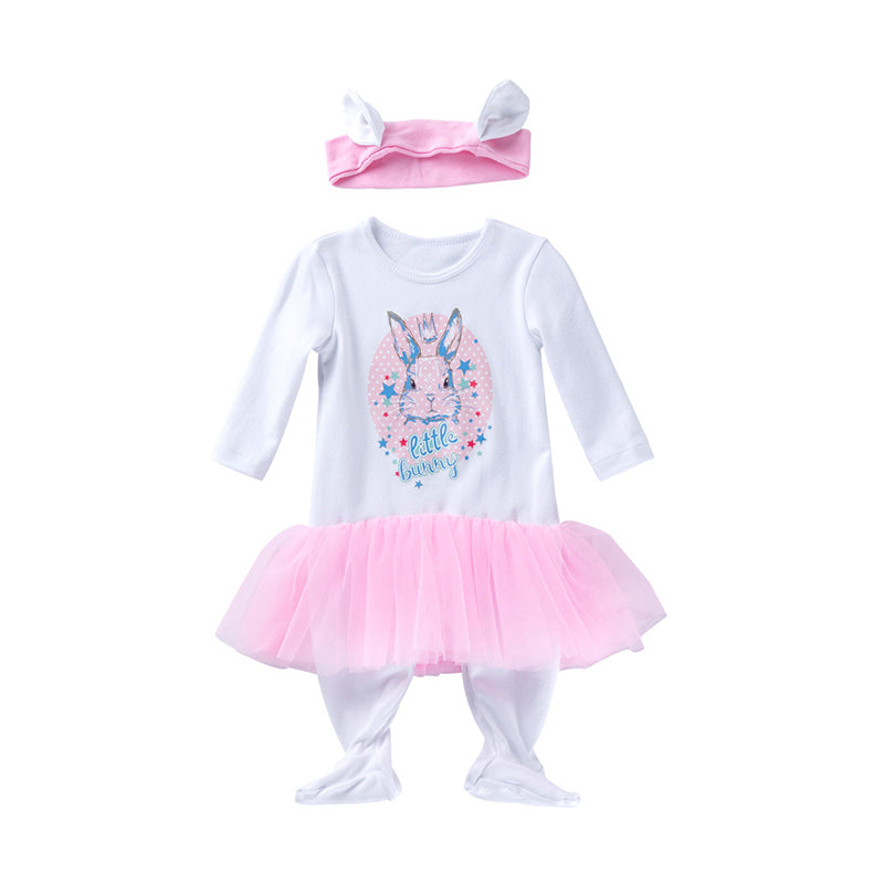 Baby Girls Rabbit Cartoon Print Easter Jumpsuits Wholesale 23022003