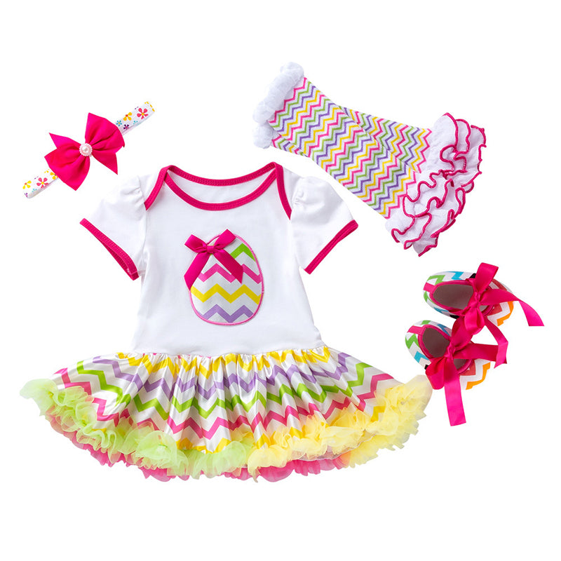 4 Pieces Set Baby Girls Easter Bow Print Headwear And Cartoon Rompers And Shoes And Striped Others accessories Wholesale 23022006