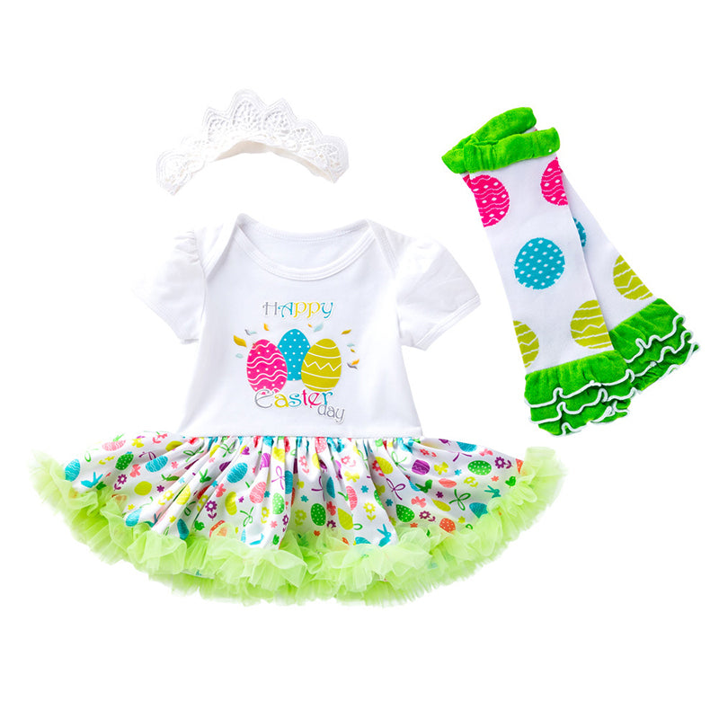 3 Pieces Set Baby Girls Easter Cartoon Print Rompers And Headwear And Polka dots Others accessories Wholesale 23022007