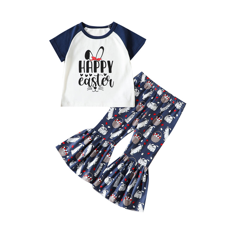 2 Pieces Set Baby Kid Girls Easter Letters Print T-Shirts And Rabbit Cartoon Pants Wholesale 230220118