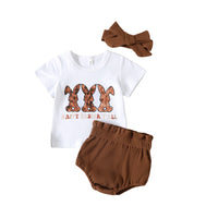Load image into Gallery viewer, 3 Pieces Set Baby Girls Easter Letters Rabbit Print T-Shirts And Solid Color Shorts And Headwear Wholesale 230220127
