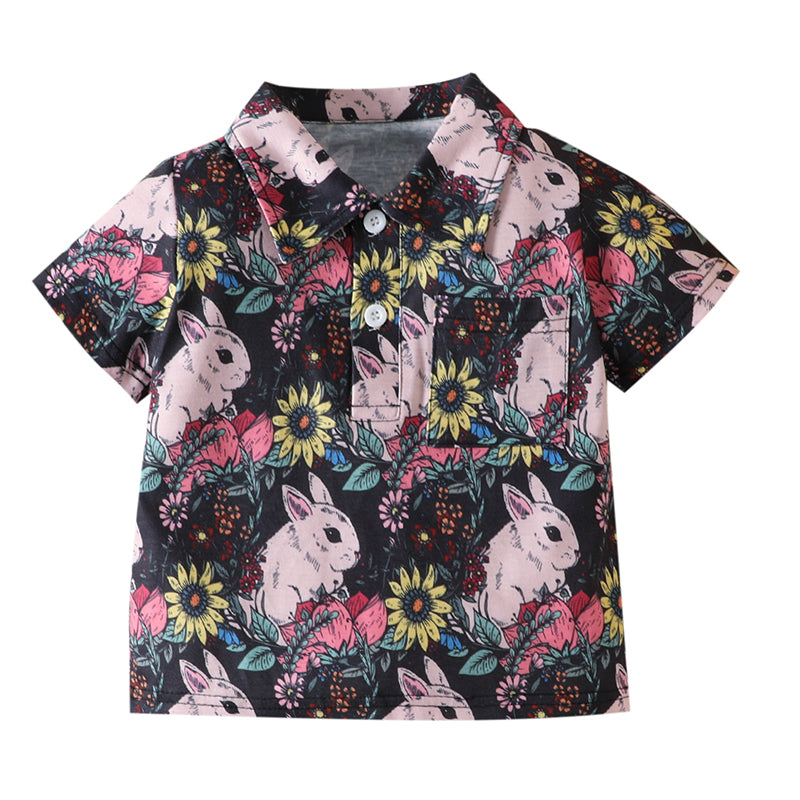 Baby Kid Boys Flower Rabbit Print Easter T-Shirts Wholesale 230220142