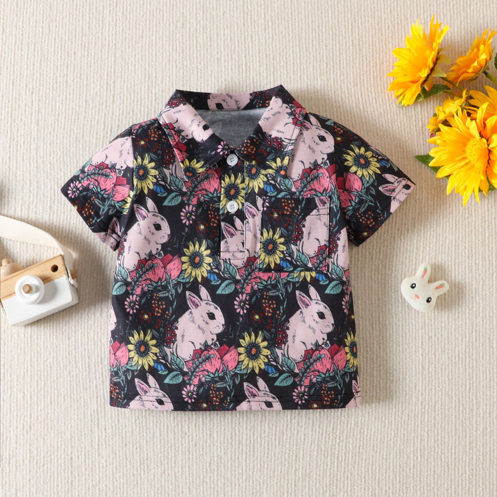 Baby Kid Boys Flower Rabbit Print Easter T-Shirts Wholesale 230220142