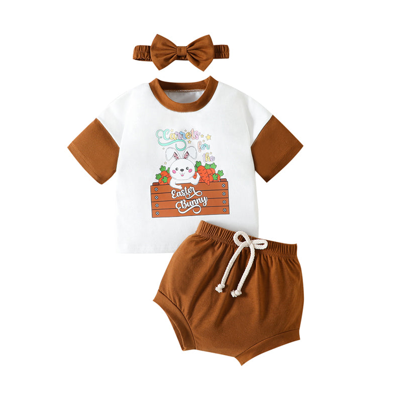 2 Pieces Set Baby Girls Easter Letters Rabbit Cartoon Print T-Shirts And Solid Color Shorts Wholesale 230220147