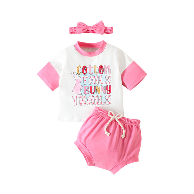 2 Pieces Set Baby Girls Easter Letters Rabbit Print T-Shirts And Solid Color Shorts Wholesale 230220148