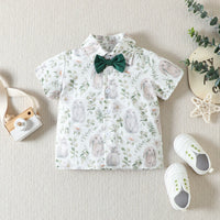 Load image into Gallery viewer, 2 Pieces Set Baby Kid Boys Easter Rabbit Bow Print Shirts And Solid Color Shorts Wholesale 230220176
