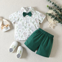 Load image into Gallery viewer, 2 Pieces Set Baby Kid Boys Easter Rabbit Bow Print Shirts And Solid Color Shorts Wholesale 230220176
