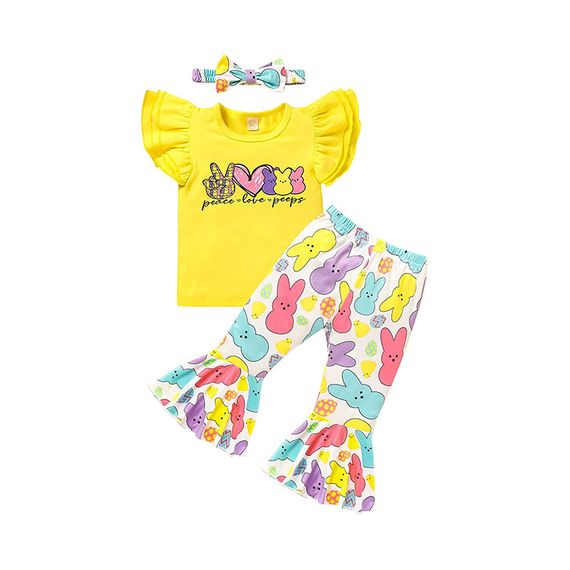 2 Pieces Set Baby Kid Girls Easter Letters Rabbit Cartoon Print T-Shirts And Pants Wholesale 230220234