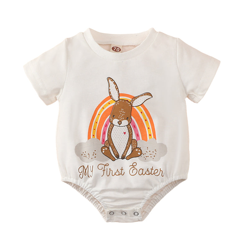 Baby Unisex Letters Rabbit Cartoon Print Easter Rompers Wholesale 230220247