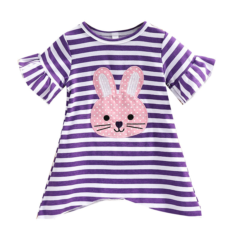 Baby Kid Girls Striped Rabbit Print Easter Dresses Wholesale 23022031