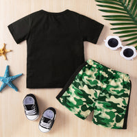 Load image into Gallery viewer, 2 Pieces Set Baby Kid Boys Letters Camo Print T-Shirts And Shorts Wholesale 23022042
