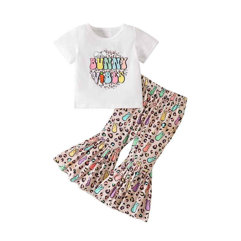 2 Pieces Set Baby Kid Girls Easter Letters Rabbit Print T-Shirts And Pants Wholesale 23022088