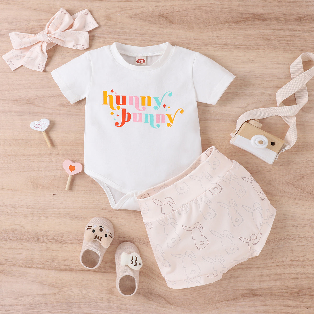 2 Pieces Set Baby Girls Easter Letters Print Rompers Rabbit And Cartoon Shorts Wholesale 230222129