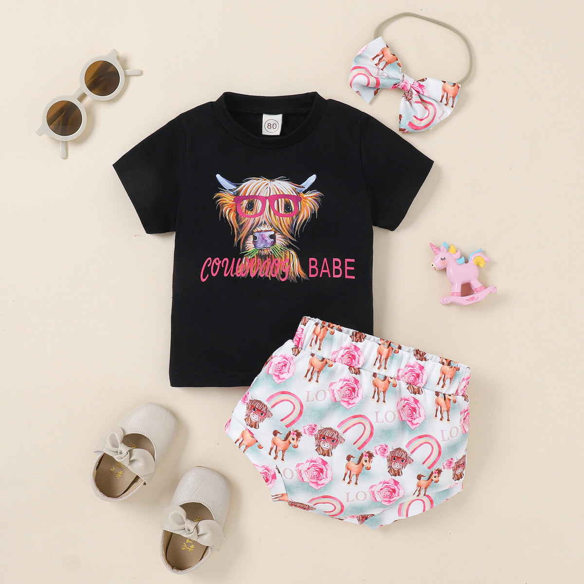 2 Pieces Set Baby Kid Girls Letters Cartoon Print T-Shirts And Shorts Wholesale 230222134