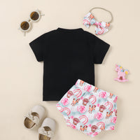 Load image into Gallery viewer, 2 Pieces Set Baby Kid Girls Letters Cartoon Print T-Shirts And Shorts Wholesale 230222134
