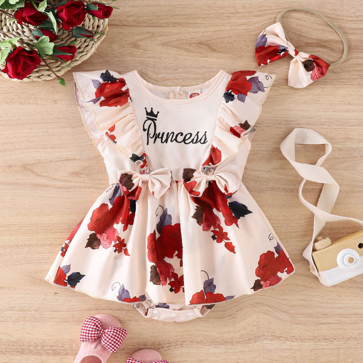 Baby Girls Flower Muslin&Ribbed Print Rompers Wholesale 230222144