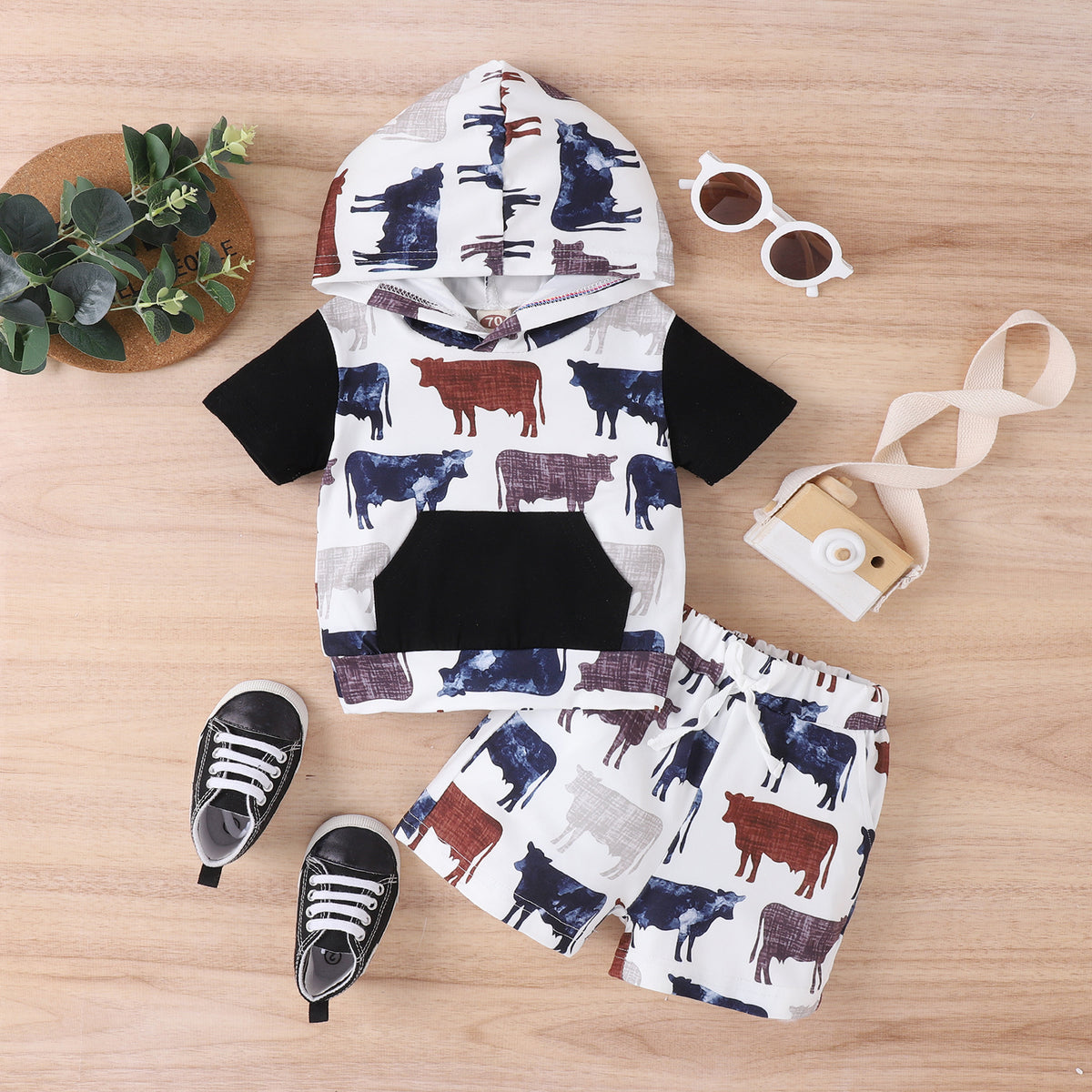 2 Pieces Set Baby Kid Boys Animals Print Tops And Shorts Wholesale 230222148