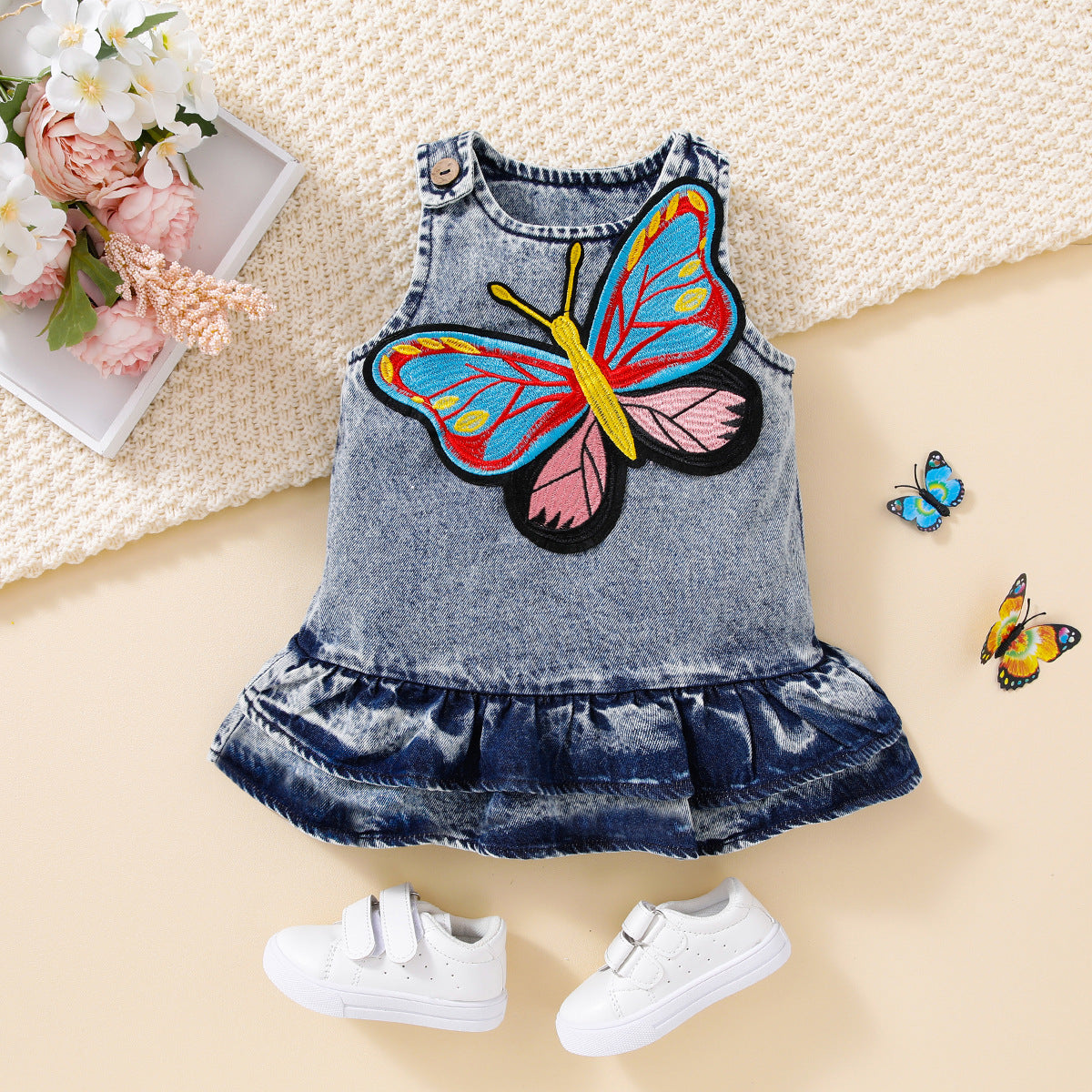Baby Girls Butterfly Embroidered Dresses Wholesale 230222149