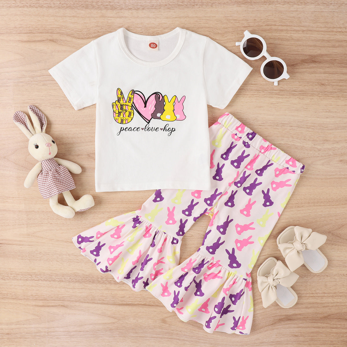 2 Pieces Set Baby Kid Girls Easter Rabbit Cartoon Print T-Shirts And Pants Wholesale 230222155